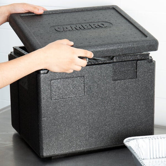 Cambro Cam GoBox® Black Half Size Top Loading EPP Insulated Food Pan Carrier - 8" Deep Half-Size Pan Max Capacity