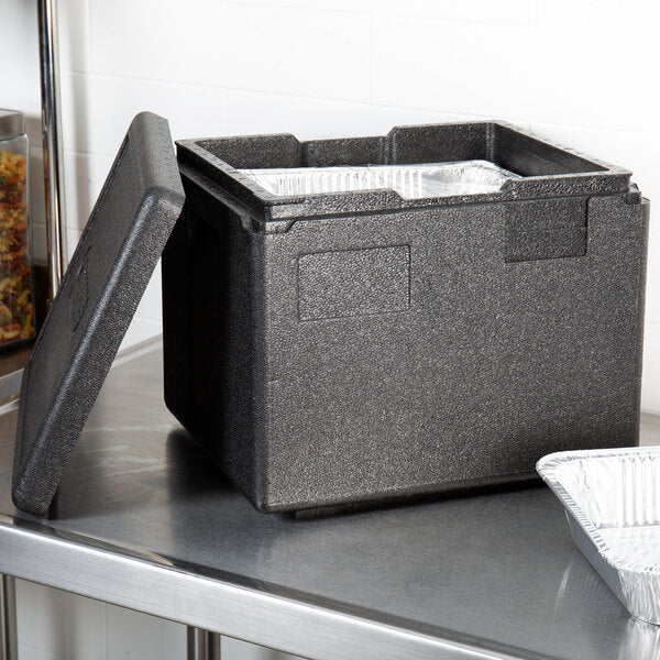 Cambro Cam GoBox® Black Half Size Top Loading EPP Insulated Food Pan Carrier - 8" Deep Half-Size Pan Max Capacity