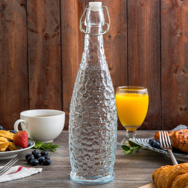 32 oz. Textured Glass Water Bottle with Clear Swing Top Lid