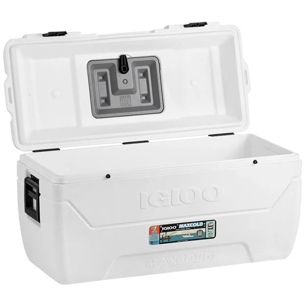 Igloo 50048 MaxCold 165 Qt. White Cooler with Quick-Access Lid Hatch and Comfort Grip Side Handles