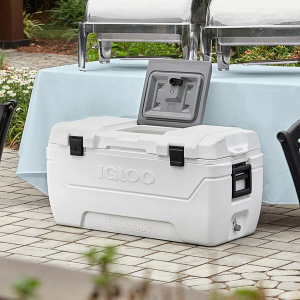 Igloo 50048 MaxCold 165 Qt. White Cooler with Quick-Access Lid Hatch and Comfort Grip Side Handles