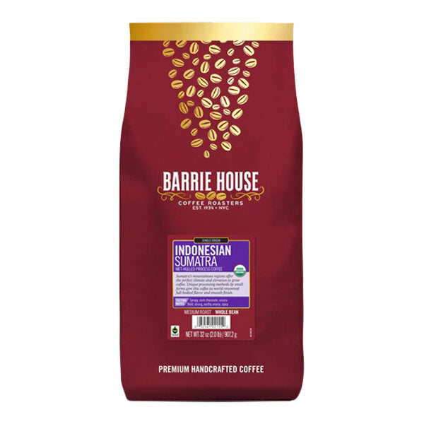 Barrie House Fair Trade Organic Indonesian Sumatra Whole Bean Coffee 2 lb. - 6/Case