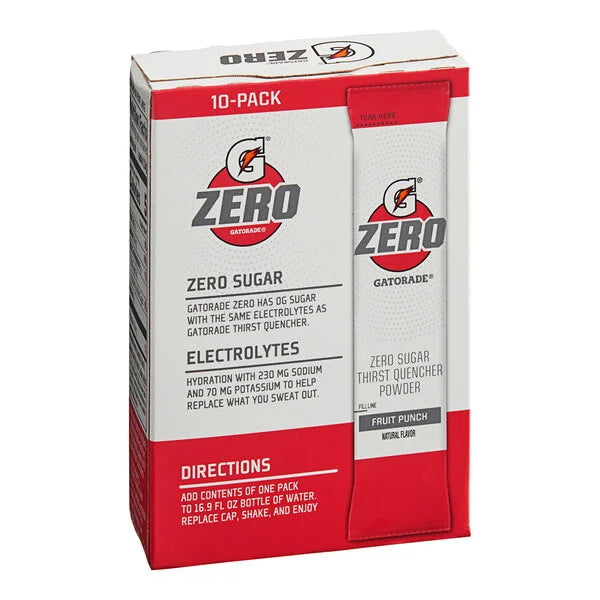 Gatorade Thirst Quencher Zero Sugar Fruit Punch Sports Drink Powder Single Serve Stick - 120/Case