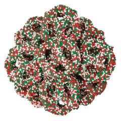 NASSAU CANDY MINI MILK CHOCOLATEY COATED CHRISTMAS NONPAREIL PRETZELS