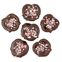 NASSAU CANDY DARK CHOCOLATE CARAMEL PRETZELS WITH CRUSHED PEPPERMINT