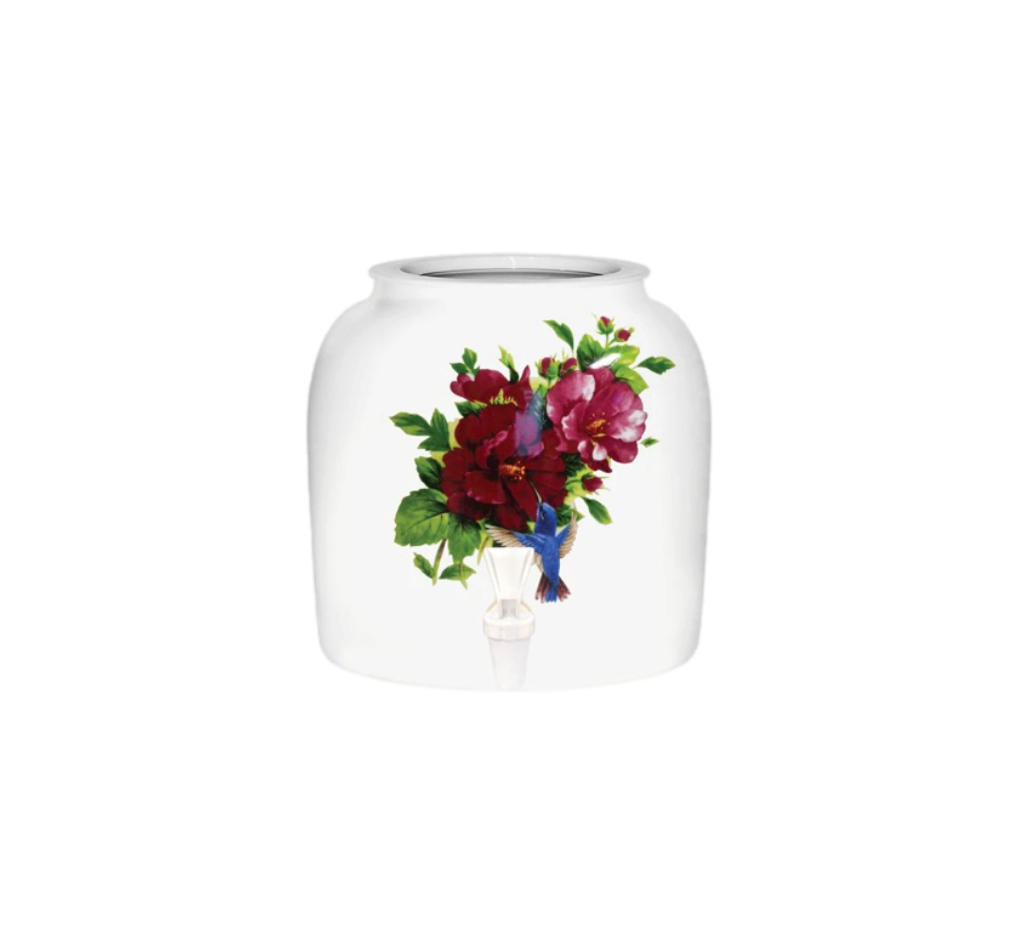 GEO Porcelain Ceramic Crock Water Dispenser - Floral Humingbird