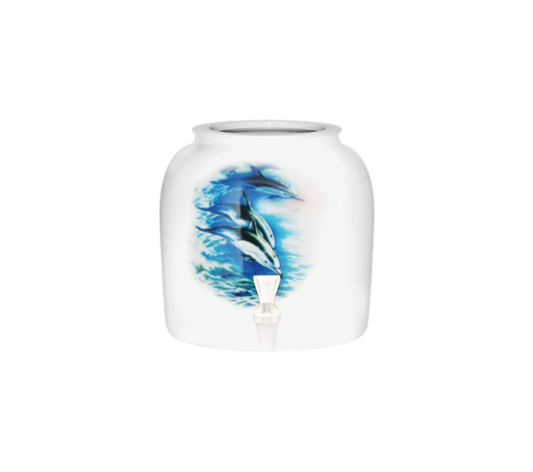 GEO Porcelain Ceramic Crock Water Dispenser - Dolphins