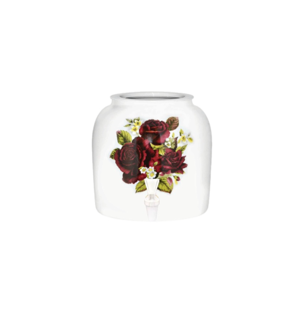 GEO Porcelain Ceramic Crock Water Dispenser - Roses