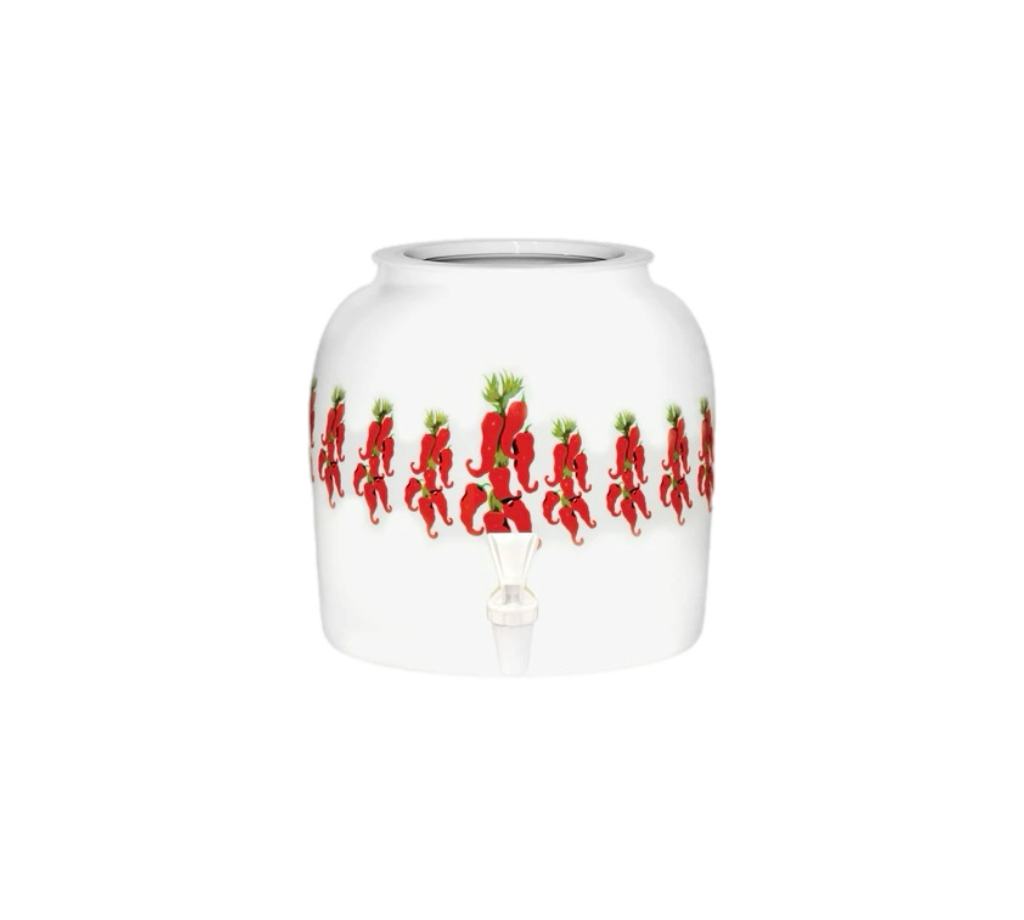 GEO Porcelain Ceramic Crock Water Dispenser - Chili Peppers